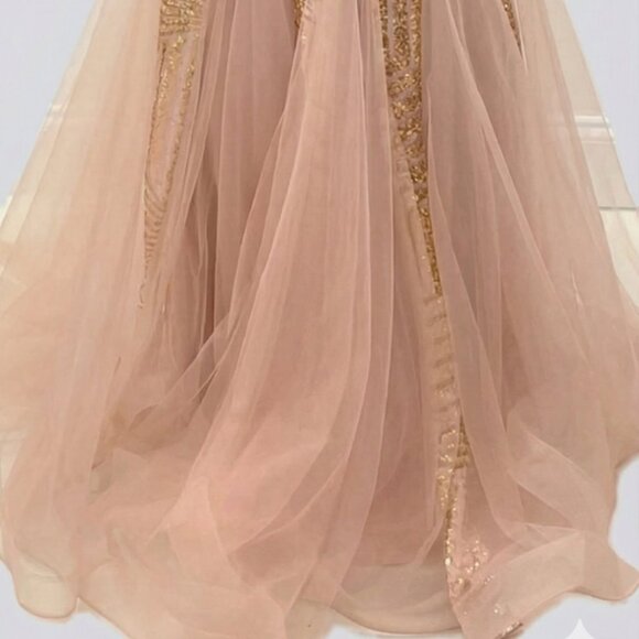 Jasz Couture Nude Copper Sequin Tulle Skirt Mermaid Gown - Picture 4 of 6